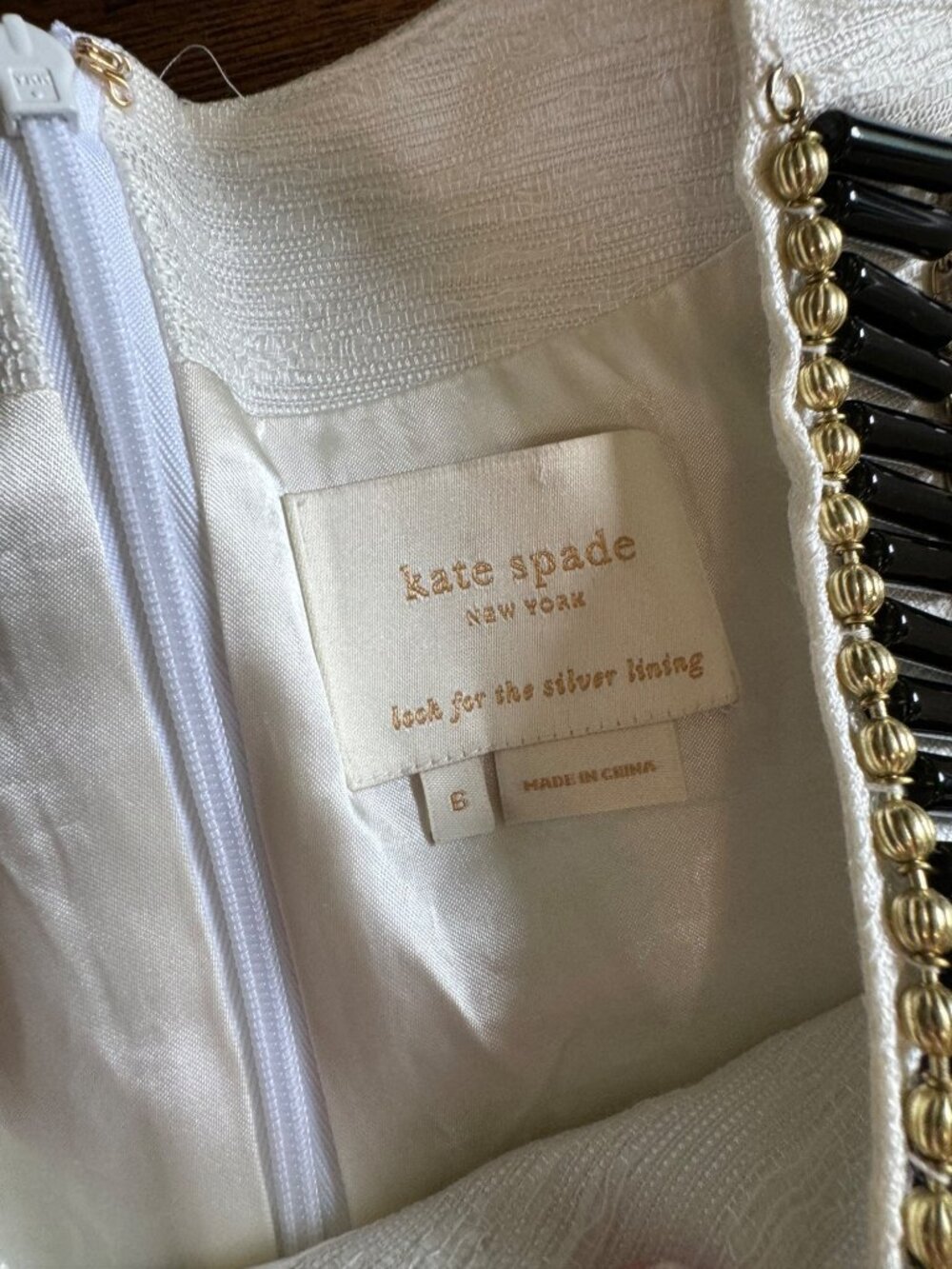 Kate Spade Gail Sheath Dress Cream Linen Blend Embellished Beads Pockets Lined 6 - Picture 7 of 14